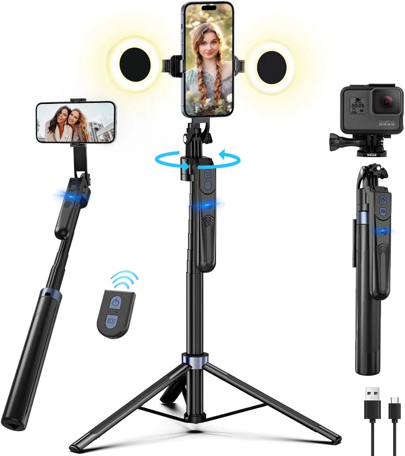 Selfie Stick Trépied avec Lumières LED